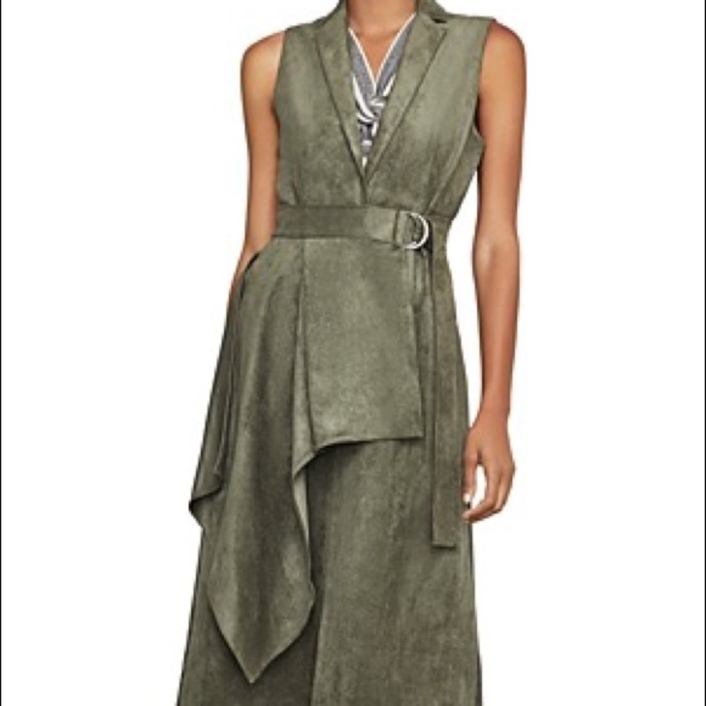 BCBGMAXAZRIA Womens Vest Faux Suede Long - Dusty Olive
